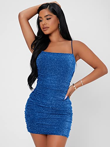 Image of Floerns Women's Glitter Sleeveless Ruched Party Clubwear Bodycon Mini Dress