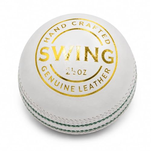 Image of Premium Leather Cricket Ball | Hand Stitched 4 Ply Leather Ball with Raised Seam for Swing & Bounce | Durable Match & Practice Ball for Club, Training & Professional Cricket (1, White)