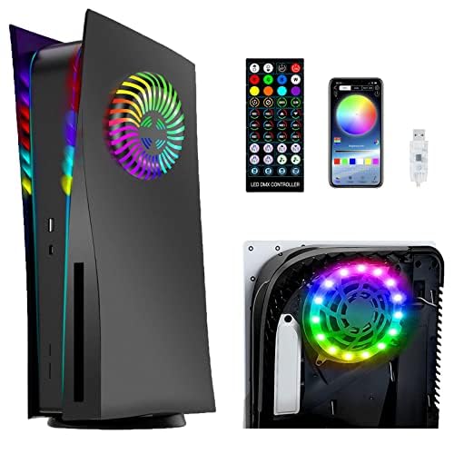 arVin Placas frontales para PS5 con luces LED de ventilación, cubierta de refrigeración de repuesto para disco PS5 antiarañazos, a prueba de polvo con luces RGB, 3 modos de control, 8 colores, más de