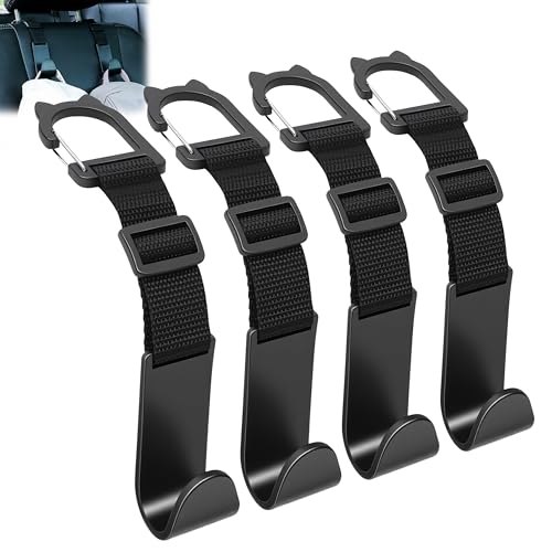Image of Amooca Anti-drop Car Headrest Hooks 4 Pack Seat Organizer for Bags | Universal Fit Cars SUV Truck, Adjustable, Holds Backpack Water Bottle Handbags Groceries, 40lb Heavy Duty, Clip Design