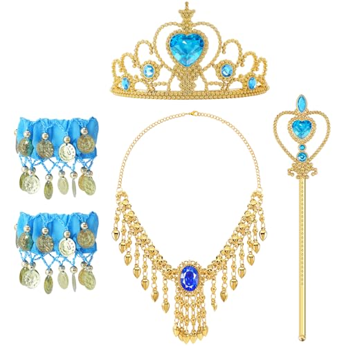 G.C 5pcs Girls Princess Costume Accessories Set Toddler Kids Princess Dress Up Jewelry Toy with Crown Wand Necklace Bracelets Halloween Birthday Party