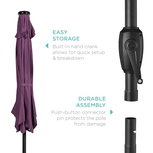 Image of Best Choice Products 7.5ft Solar Umbrella LED Lighted Patio Umbrella, Table Market Umbrella with Tilt and Crank, Outdoor Umbrella for Garden, Deck, Backyard, Pool and Beach - Amethyst Purple