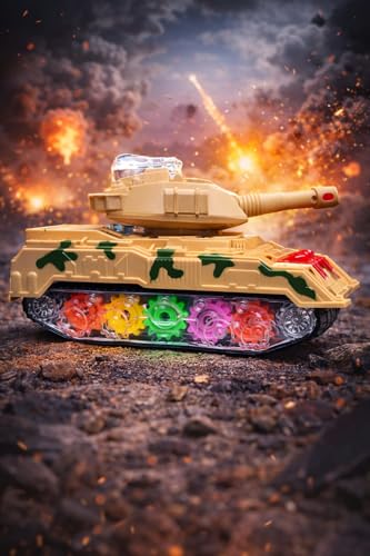 Image of Maxystore Army Tank Toy with LED Lights and Sound, Camouflage, Transparent Gear Wheels, for Boys and Girls