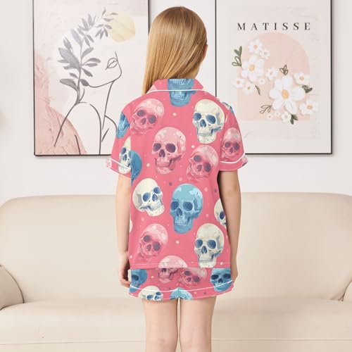 ALAZA Sugar Skull Funny Stylish Pajamas Satin Pajama Set Short Sleeve Button Down Sleepwear4