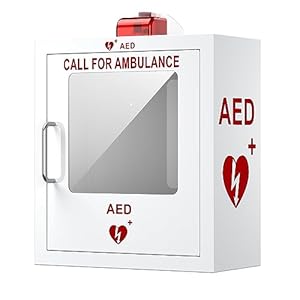 AED Cabinet Wall-Mounted AED Cabinet with Alarm System Industrial-Grade Steel Metal Plate PVC Transparent Window Fits All Brands of AED Defibrillators, 14.2 x 7.1 x 15.7 Inches