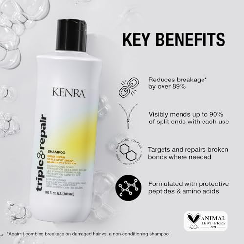 Kenra Professional Triple Repair Shampoo & Conditioner Set | Targets & Repairs Weak or Broken Bonds | Split Ends | Damaged Hair | Bond Builder | Sulfate-Free |10.1 fl. oz. Duo