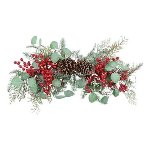 HiiARug Christmas Swag, 24 inches, Artificial Pine Branch with Red Berries, Outdoor Mailbox Decor for Porch, Door, Patio Cover