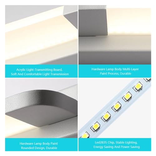 Luz frontal de espejo moderna 9W 46cm acero inoxidable para dormitorio 5