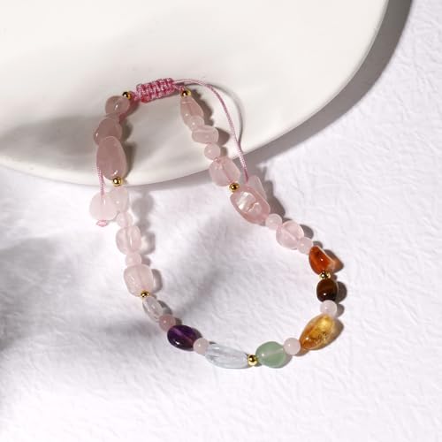 Image of 7 Chakra Crystals and Stones Ankle Bracelets for Women,Rose Quartz