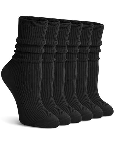 Image of YSense Women's Cotton Crew Socks 6 Pairs, Long Cute Aesthetic Neutral Athletic Boot Socks for Women Stocking Stuffers Gifts