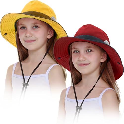 Syhood 2 Pcs Toddler Girl Summer Sun Hat Wide Brim Beach Bucket Cap for Girl Ponytail Foldable UV Protection Hat for Beach