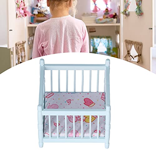 1:12 Scale Wooden Doll House Baby Bed Diy Miniature Doll House Mini Furniture Accessories With Mattress Square Bed Blue Children's Day Gift #TOP3
