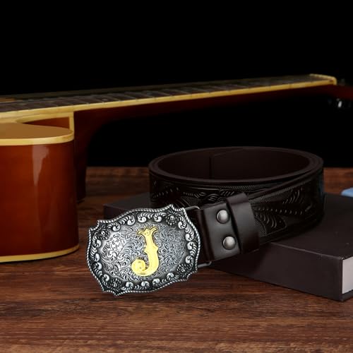 Image of Mens Western Cowboy Cowgirl Faux Leather Belt Longhorn Bull Pattern Letter Big Buckle Embossed Floral Belts