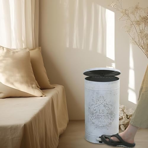 Image of Dog Poop Trash Can with Lid-15L /4Gal,Commercial Outdoor Retro Metal Garbage Can with Foot Pedal,Perfect for Shopping Mall,Office,Pets Park,Backyard