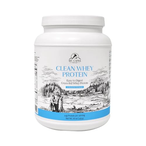 Mt. Capra Clean Whey Protein | Grass-Fed Undenatured Goat Whey Protein Powder | 24 g Protein Per Serving All Natural Non-GMO High in Branch Chain Amino Acids | Unsweetened | 15 Servings - 16 oz