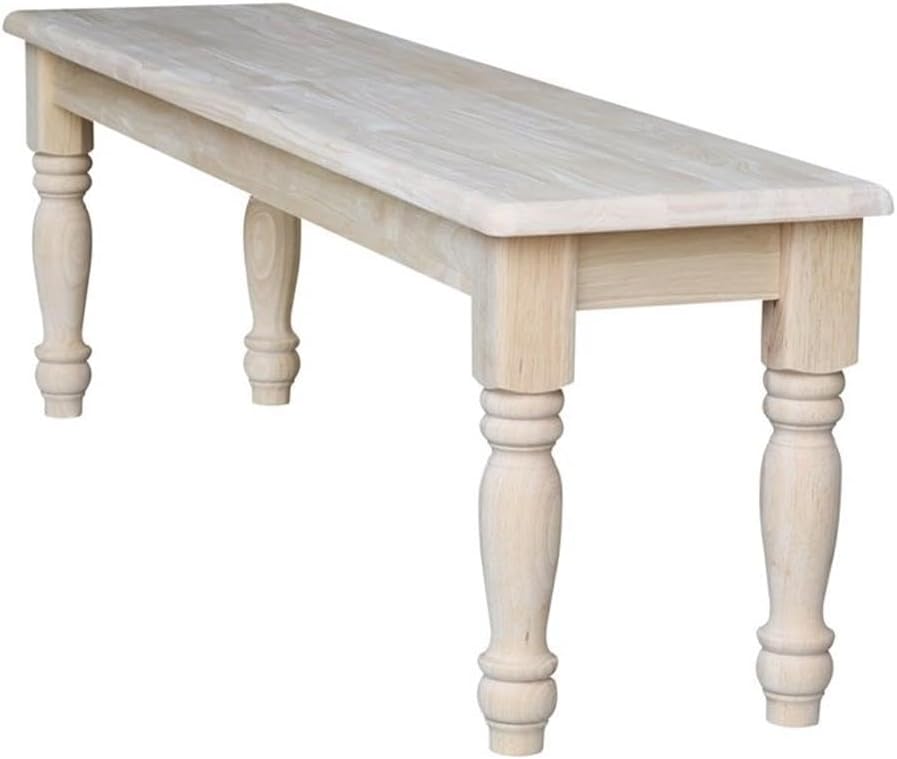 IC International Concepts, Farmhouse Bench, Solid Wood, Real Parawood, 14" W x 60" D x 18" H, 450 lbs wt. Capacity, Easy Assembly, DIY, Paint or Stain Your Way, Unfinished
