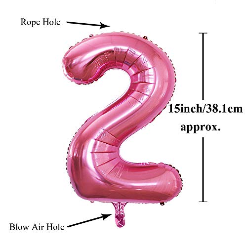 Image of AMFIN 15 Inch 2 Number Foil Balloons for 2nd Birthday Baby Girl Party Decorations, Second Wedding Anniversary Decoration Items - Pink