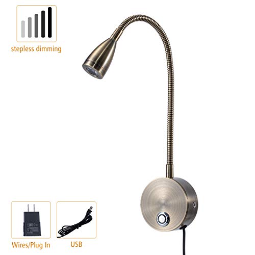 Bedside Reading Lights, Head Adjustable Minimalist LED Bed Reading Lamp, Dimmable Touch Switch