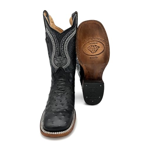Mens Leather Ostrich Quill Print Square Toe Western Cowboy Boot3