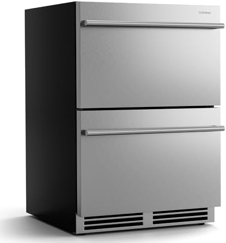 COSTWAY 24 Inch Dual Drawer Beverage Refrigerator, Built-in and F...
