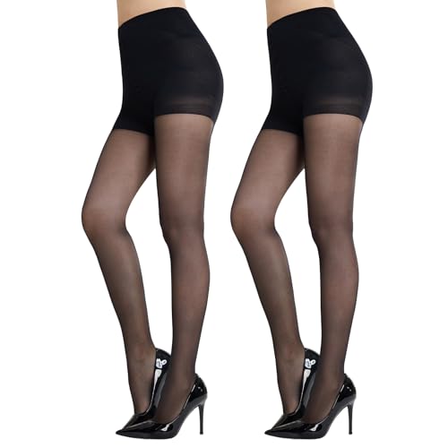 Image of MANZI Control Top Pantyhose for Women 2 Pairs 20D Sheer Soft High Waist Tights Tummy Control Support Stockings