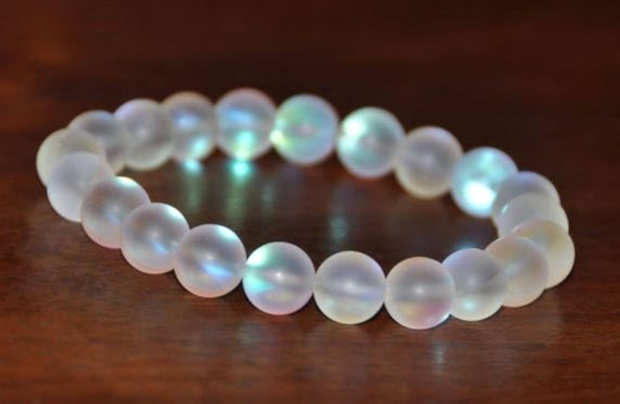 Unisex Natural Moonlight Quartz 8mm Round Beads Stretchable Bracelet