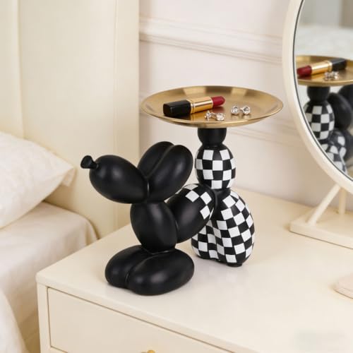 Escultura perro globo cuadriculado negro y blanco con bandeja miniatura 6