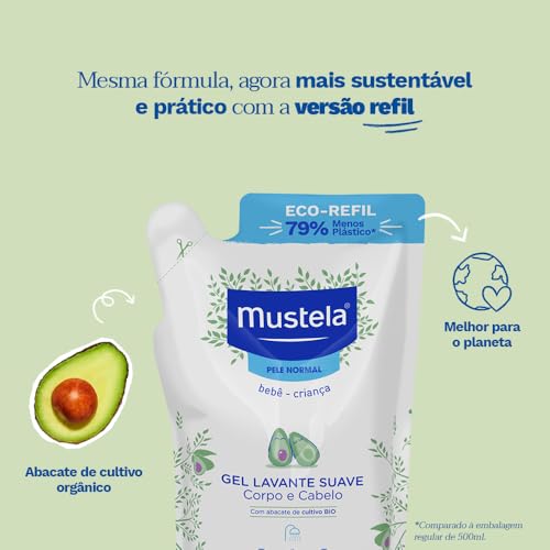 Mustela Refil Gel Lavante Suave 400ml - Sabonete Líquido Corpo e Cabelo Para Bebês e Crianças – Feit