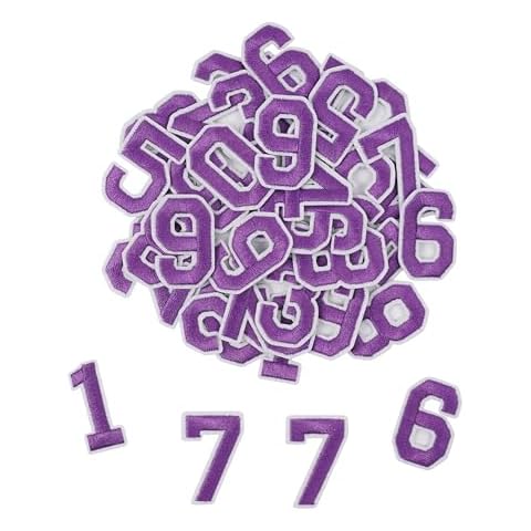 Iron Numbers Patches 40 Pieces, Number Patches Embroidered Patch Numbers 0-9 for DIY Accessories Hats Shirts Jeans Socks Bags Dress (Purple Numbers) Cover