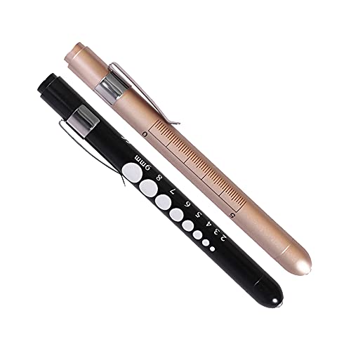 Aokin Pen Light with Pupil Gauge, Reusable LED Penlight Medical for Doctor Nurse Diagnostic etc, White Light, Gold and Black