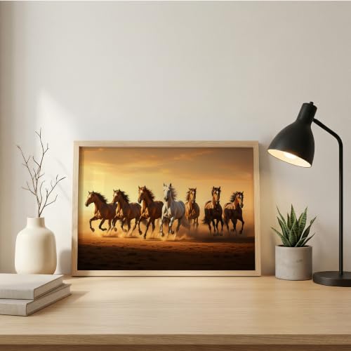 Image of Suneree 7 Horse Vastu Wall Painting (Landscape Collection) (Natural, Design 04, 13x19 Inch)
