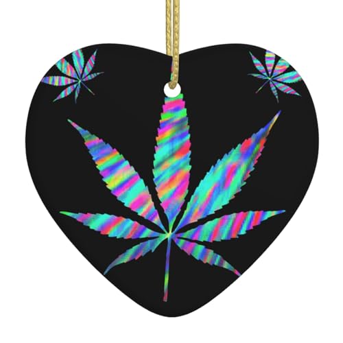 Weihnachtsbaumschmuck, weiße Keramik, hängende Accessoires, leuchtendes Cannabi-Blatt, Weihnachtsbaumschmuck, Kugel, Heimdekoration (Herzform)