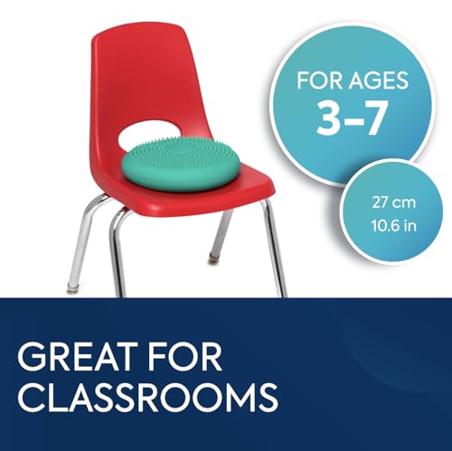 Image of BouncyBand Wiggle Seat, Green, 1-Pack - Small 10.75 inch D x 2.5 inch H Wobble Cushion for Kids Aged 3-7 - Sensory Tool Promotes Active Learning & Improves Productivity - Includes Pump for Easy-Inflation