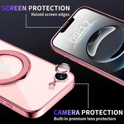 Image of Magnetic for iPhone 16E /17E Case with Invisible Stand[Compatible with MagSafe][Full Camera Lens Protector][Military Drop Protection] Shockproof Not Yellowing Clear Slim Soft for Women Men