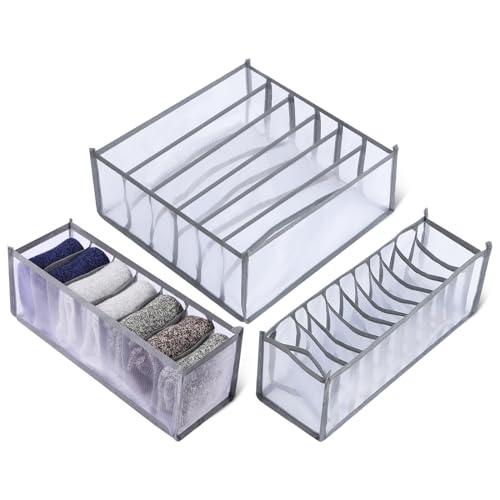 SMASOLO 3個 透明仕切り付き下着収納ボックス点 折りたたみ可能 衣類ソックス整理用 引き出し対応 クローゼット用衣装収納ケース