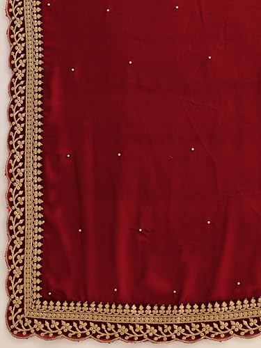 Image of Women's Georgette Embroidery Border Beads work Saree with Blouse Piece