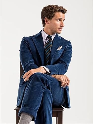 Suit for Men Corduroy Double Breasted 3 Piece Regular Fit Casual Set,Blazer Vest and Pants for Male4