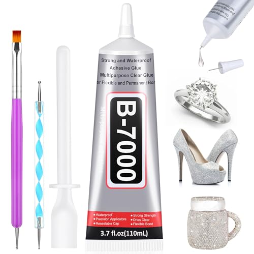 Image of B7000 Glue Clear with Precision Tip for Rhinestones, 1 Pcs 110 mL /3.7 fl oz | Strong Adhesive Jewelry Bead Gem Glue, Quick Dry Bedazzling Glue for Jewelry Making Repairs Fabric Clothes Shoes DIY Crafts
