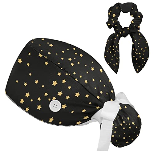Image of Women's Working Caps Bouffant Surgical Cap with Bow Scrunchies Little Daisy Art Paint Ponytail Holder Tie Back Scrub Hat