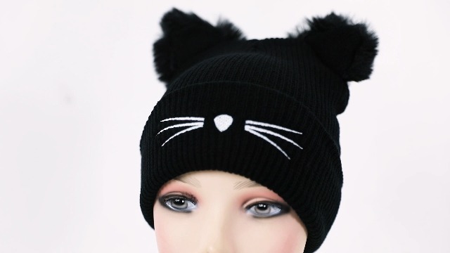 Women's Cat Beanie Crochet Hats with Ears Knitted Black Cat Hats