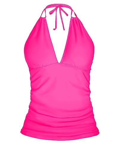 Image of Yonique Women's Halter Tankini Top V Neck Swim Top Tummy Control Bathing Suit