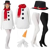 Hillban 7 Pcs Christmas Snowman Costume Kit Women Winter Snowman Costume with Cape Scarf Hat Gloves Carrot Nose Pantyhose(M)