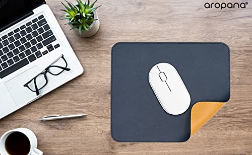 Image of Aropana Mouse Pad, Reversible Dual Color Vegan Leather MouseMat for Wireless and Wired Mouse Anti Fray with Stitched-Edges for Office and Home (25cm x 21cm - Blue /Yellow)