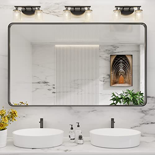 Loaao Black Metal Framed Bathroom Mirror For Wall, Large 60X36 Inch Rounded Rectangle Mirror, Matte Black Bathroom Vanity Mirror Farmhouse, Anti-Rust, Tempered Glass, Hangs Horizontally Or Vertically #TOP6