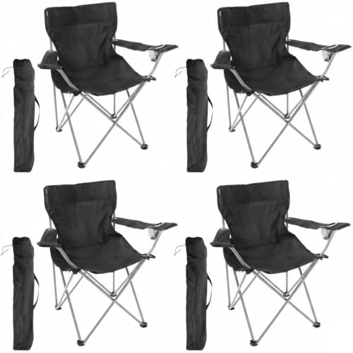Image of I LOVE FANCY DRESS Black Folding Camping Chairs with Cup Holder - Pack of 4 - Lightweight Outdoor Chairs with Carry Bag for Fishing, Festivals, Camping Trips, Picnics & Summer Activities