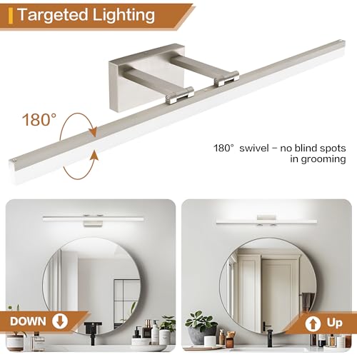 Image of SOLFART Bathroom Lights Over Mirror: 32 Inch Bathroom Vanity Light- Brushed Nickel 6000K LED Lighting Fixtures IP44 Damp Rated, ETL Certified