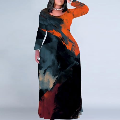 Image of PinkPatty Plus Size Maxi Dresses for Women Long Sleeve Crew Neck Casual Fall Dress with Pockets