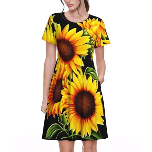 Robe d'été tournesol décontractée pour femme avec poches pour la plage