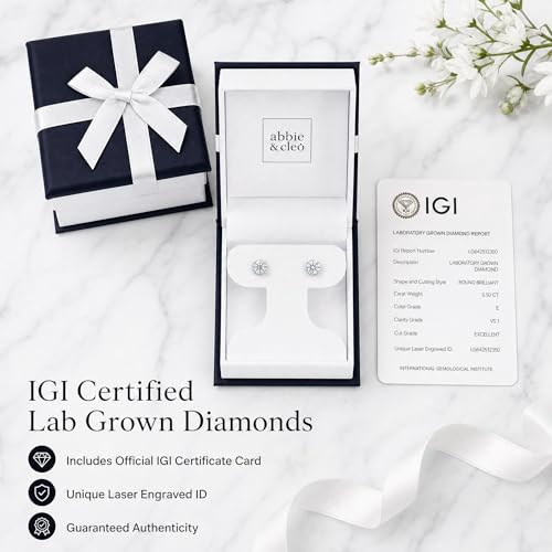 Image of Lab-Grown Diamond Stud Earrings With Unique laser engraved Diamond ID, Set In Platinum, White Gold or Yellow Gold - D Color, VVS2 Clarity, IGI Certified Lab-Grown Diamonds - Available in 1 to 5 CTTW
