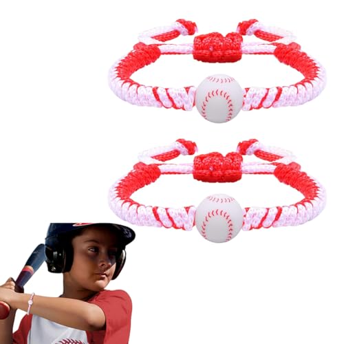 2 Pezzi Braccialetto dell'amicizia, Braccialetto baseballI ntrecciato, Ciondolo baseball in Silicone 3D, Bracciale intrecciato rosso e bianco, Un regalo fantastico per gli amanti del baseball